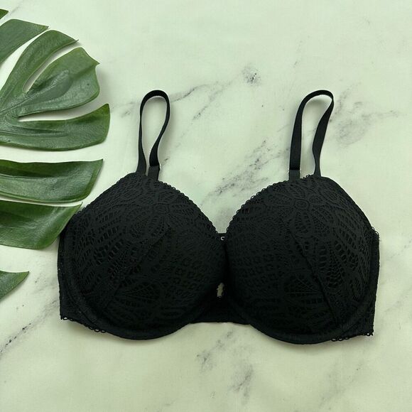 Victorias Secret Dream Angels Push Up Bra Size 34 DD Black Lace Underwire - Picture 1 of 8